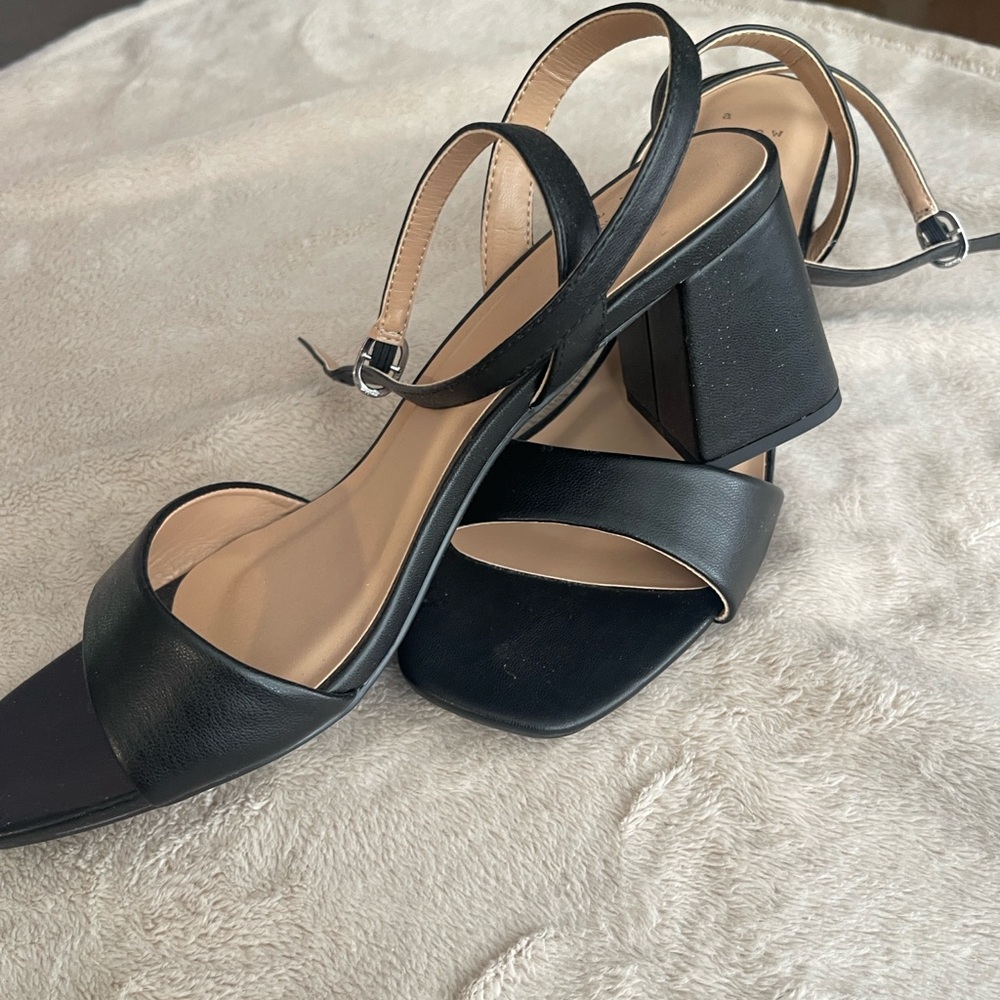 A New Day Black Suede Block Heel Sandals